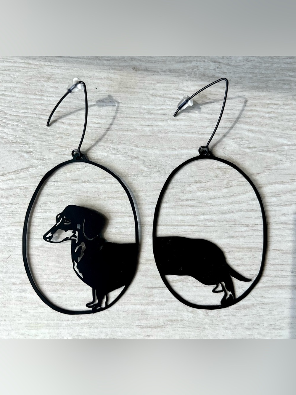 Black Dachshund Silhouette dangle earrings - Dog Lover Jewelry - BNWOT